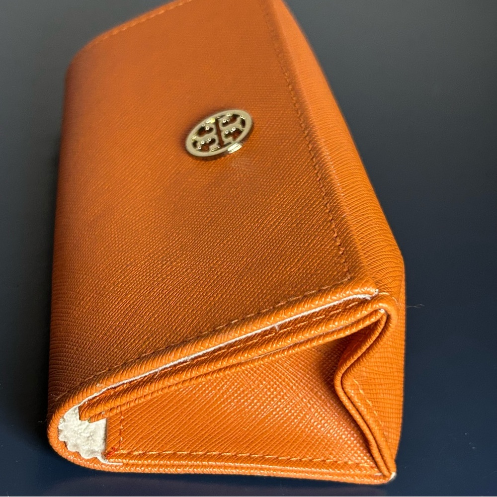 Tory Burch Orange Leather Eyewear Case, Eyeglasses or Sunglasses - Picture 3 of 7